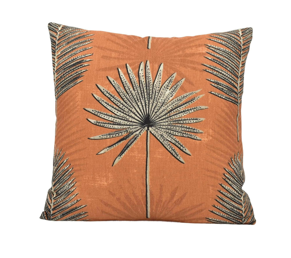 Ashley Wilde - Zana - Terracotta - Vibrant Eclectic Boho Designer Cushion Cover - Deep Orange Botanical Pillow Cover Handmade Cotton Decor.