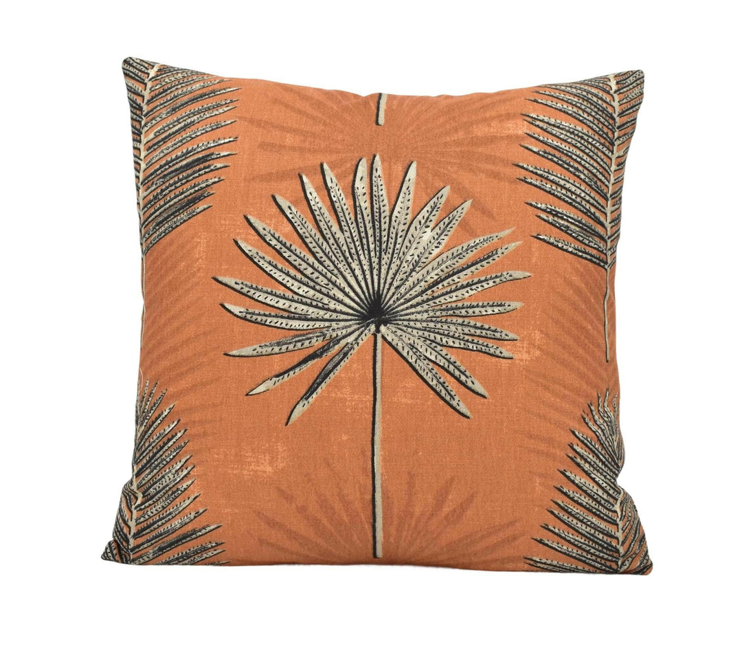 Ashley Wilde - Zana - Terracotta - Vibrant Eclectic Boho Designer Cushion Cover - Deep Orange Botanical Pillow Cover Handmade Cotton Decor.