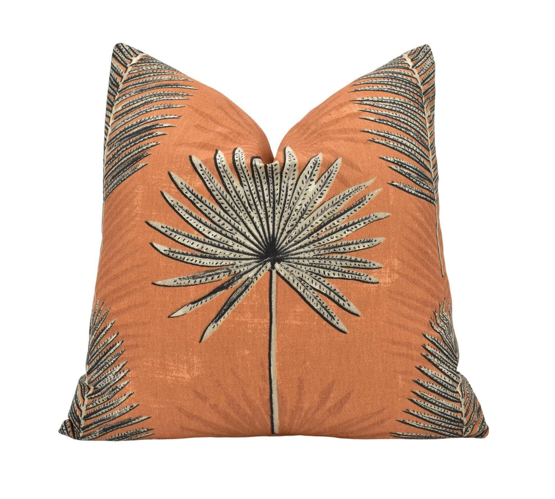 Ashley Wilde - Zana - Terracotta - Vibrant Eclectic Boho Designer Cushion Cover - Deep Orange Botanical Pillow Cover Handmade Cotton Decor.