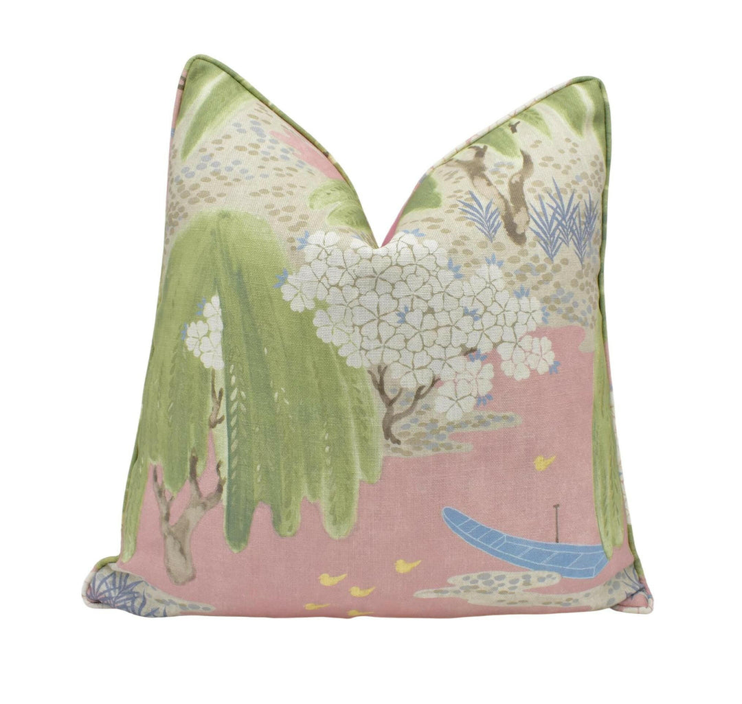 Anna French x Thibaut - Willow Tree - Blush - Symbolic Spiritual Japanese Willow Tree Floral Designer Cushion Cover Preppy Pink Cottage Core.