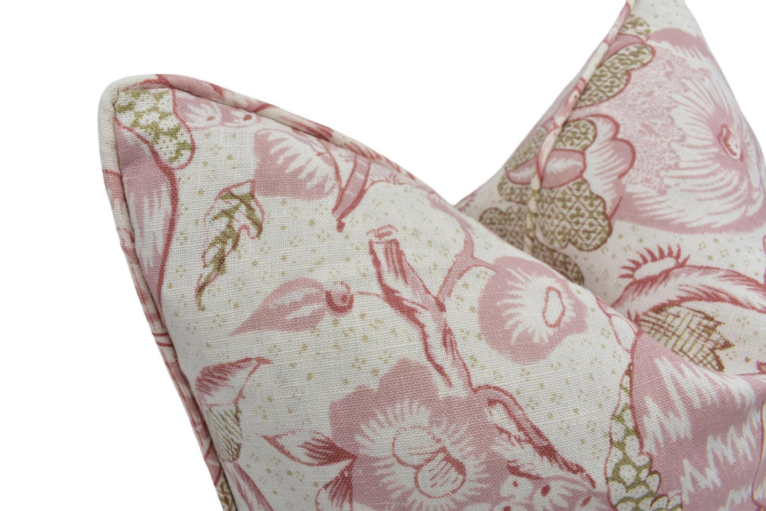 Thibaut - Westmont - Blush - Antique French Jacobean Floral Designer Cushion Cover - Pink White Classic Traditional Trailing Flowers Pillow.