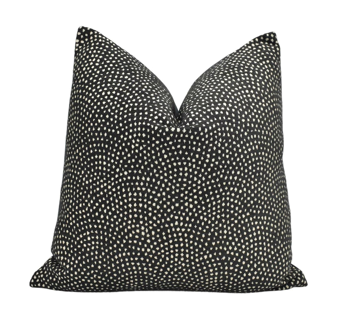 Clarke & Clarke - Nebula - Noir - Luminous Chenille Weave Designer Cushion Cover - Black White Geometric Dotty Circle Pillow - Chic Soft Dot.