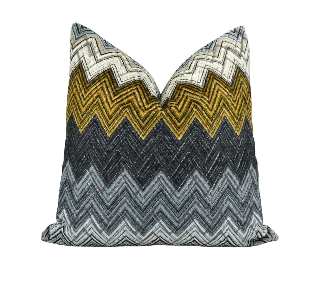 Romo x Black Edition - Zenith - Muscovado - Sumptuous Woven Jacquard Velvet Designer Cushion Cover Black Grey Gold Geometric Chevron Pillow.