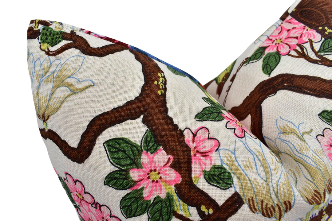 GP &amp; J Baker - Rockbird Signature - Cream - White Floral Magnolia Bird Cushion Cover - Colourful Chinese Pheasant Exotic Botanical Pillow.