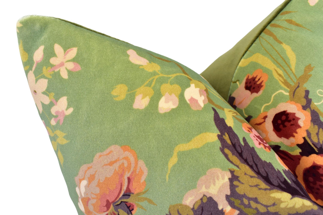 Sanderson - Stapleton Park - Squirrel / Olive - Plush Vintage Style Velvet Cushion Cover - Classic Floral Pink Green English Rose Pillow.