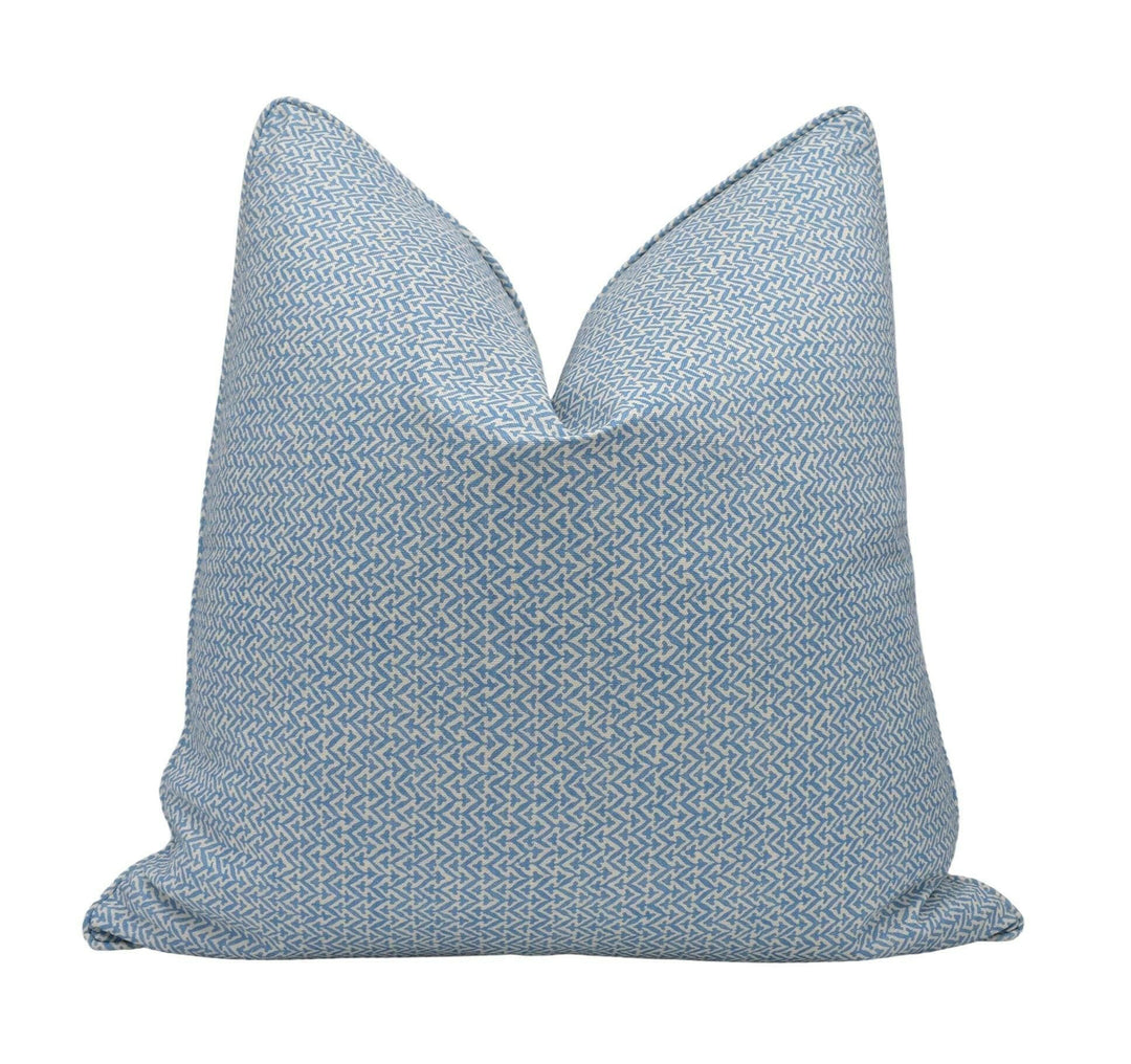 GP & J Baker - Tilly - Blue - Stylish Versatile Geometric Designer Cushion Cover - Modern Blue White Zig Zag Stripe Cotton Custom Pillow.