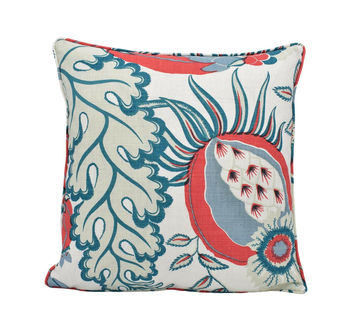 Christopher Farr x Michael Szell - Carnival - Coral - Bold Statement Pomegranate Floral Designer Cushion Cover White Teal Exotic Pillow.