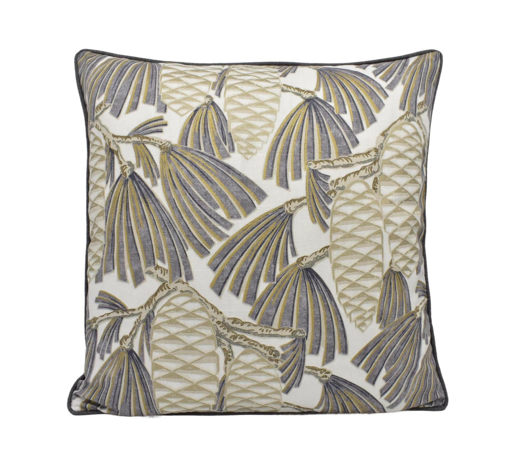 Harlequin - Foxley - Platinum - Soft Metallic Art Deco Pinecones Cushion Cover - Modern Designer Grey Gold Handmade Floral Pillow Cover.