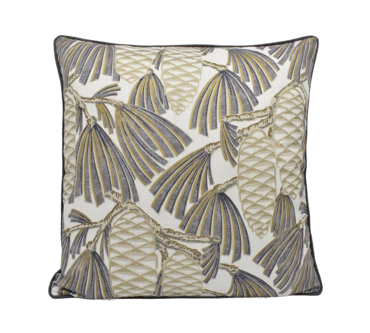 Harlequin - Foxley - Platinum - Soft Metallic Art Deco Pinecones Cushion Cover - Modern Designer Grey Gold Handmade Floral Pillow Cover.