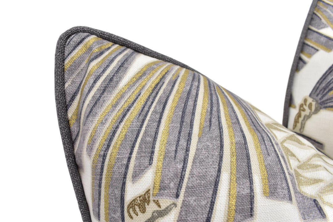 Harlequin - Foxley - Platinum - Soft Metallic Art Deco Pinecones Cushion Cover - Modern Designer Grey Gold Handmade Floral Pillow Cover.