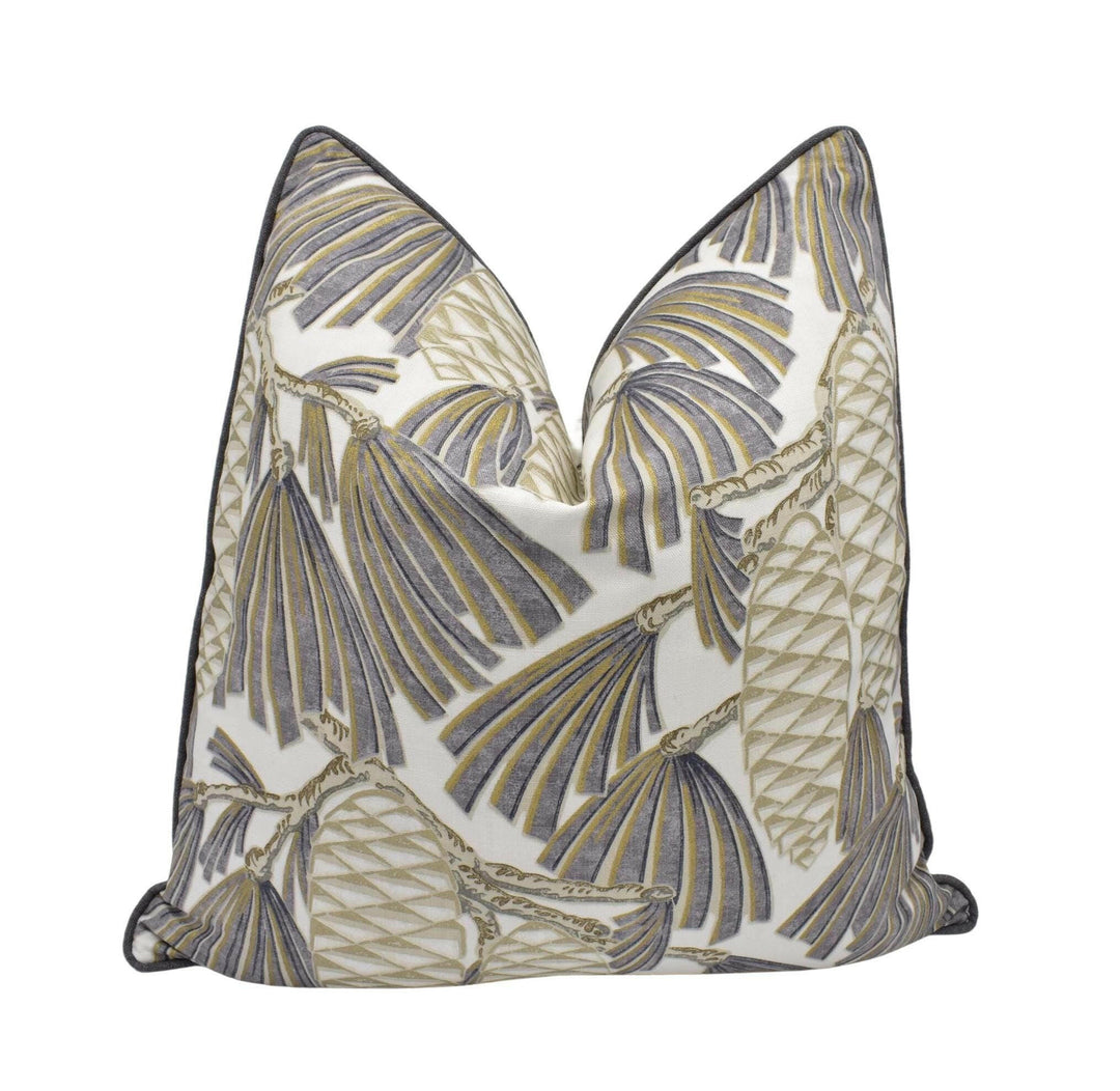 Harlequin - Foxley - Platinum - Soft Metallic Art Deco Pinecones Cushion Cover - Modern Designer Grey Gold Handmade Floral Pillow Cover.