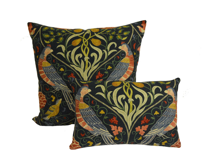 William Morris - Seasons by May - Indigo -  Classic May Morris Mirror Trellis Designer Floral Cushion Cover - Blue Red Yellow Bird Pillow.