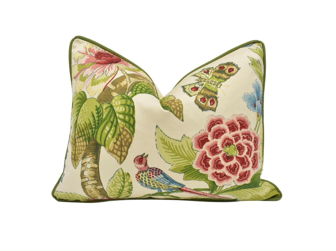 Schumacher - Cranley Garden - Document - Traditional Romantic English Flora & Fauna Designer Cushion Cover - Cream Green Botanical Pillow.