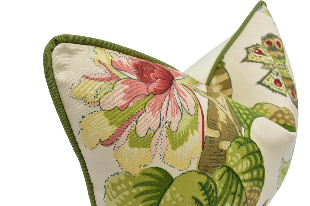Schumacher - Cranley Garden - Document - Traditional Romantic English Flora & Fauna Designer Cushion Cover - Cream Green Botanical Pillow.