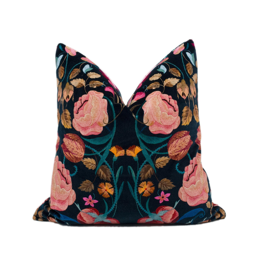 Temperley London x Romo - Bonita Velvet - Rosa - Vivid Luxury Plush Velvet Floral Designer Cushion Cover - Black Pink Blue Rose Pillow.