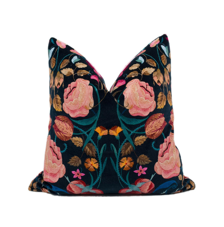 Temperley London x Romo - Bonita Velvet - Rosa - Vivid Luxury Plush Velvet Floral Designer Cushion Cover - Black Pink Blue Rose Pillow.