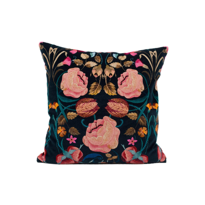Temperley London x Romo - Bonita Velvet - Rosa - Vivid Luxury Plush Velvet Floral Designer Cushion Cover - Black Pink Blue Rose Pillow.