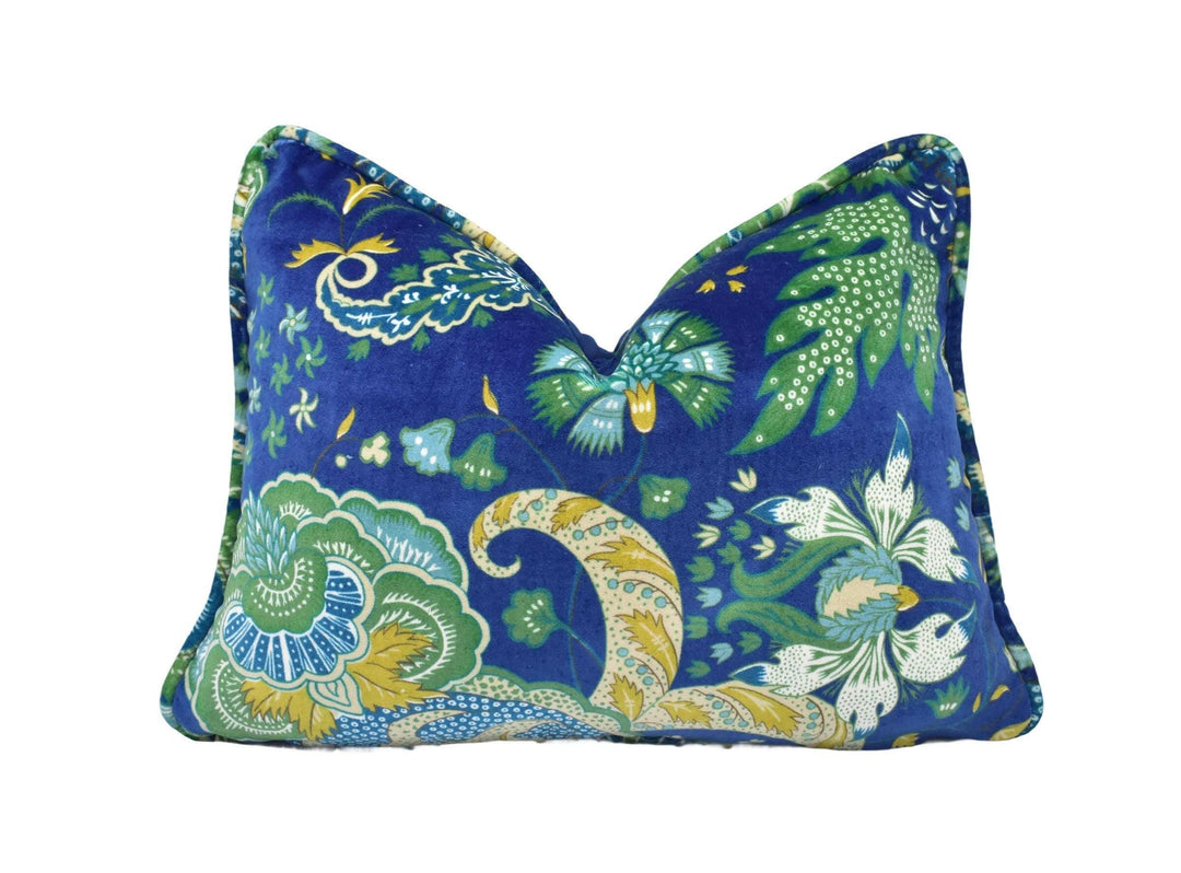 Schumacher - Majorelle Velvet - Blue - Leon Bakst Inspired Floral Designer Velvet Cushion Cover  Green Yellow Exotic Eastern Russes Pillow.