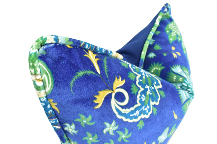 Schumacher - Majorelle Velvet - Blue - Leon Bakst Inspired Floral Designer Velvet Cushion Cover  Green Yellow Exotic Eastern Russes Pillow.