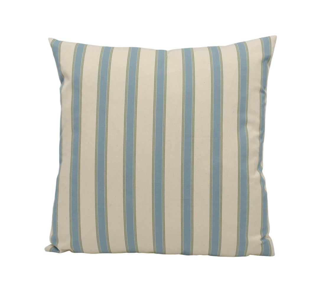Ian Mankin - Blazer Stripe - Seagreen / Sage - Timeless Blue Striped Designer Cushion - Classic Mankin Green Stripy Pillow Cream Herringbone.
