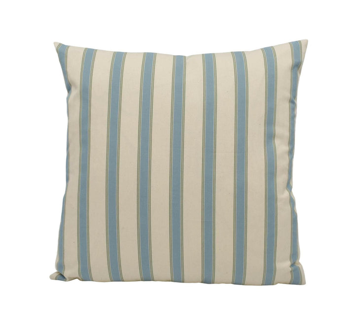 Ian Mankin - Blazer Stripe - Seagreen / Sage - Timeless Blue Striped Designer Cushion - Classic Mankin Green Stripy Pillow Cream Herringbone.