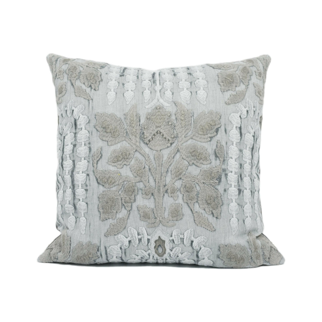 Zoffany - Nirvani Embroidery - Faded Amethyst - Luxury Boho Unique Embroidered Cushion Cover - Blue Grey Gothic Designer Floral Pillow.