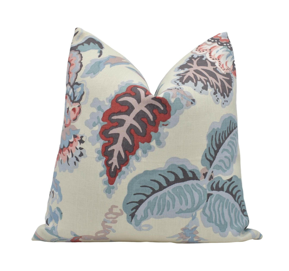 Cowtan and Tout - Palmerston - Rose / Aqua - Stunning Botanical Floral Designer Cushion Cover - Blue Pink Classic Handmade Linen Floral.