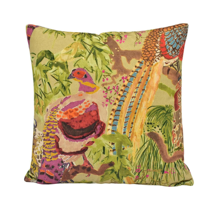 Mulberry - Game Birds Velvet - Fig / Multi - Romantic Bohemian Lush Velvet Cushion Cover - Luxury Designer Bird Pillow Cover - Hunt Lodge.