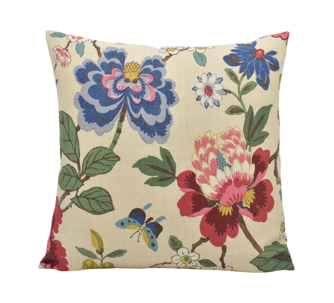 GP & J Baker - Persian Pomegranate - Red / Indigo / Stone - Wonderful Blue Floral Designer Cushion Cover - Bright Colour Flora Fauna Pillow.
