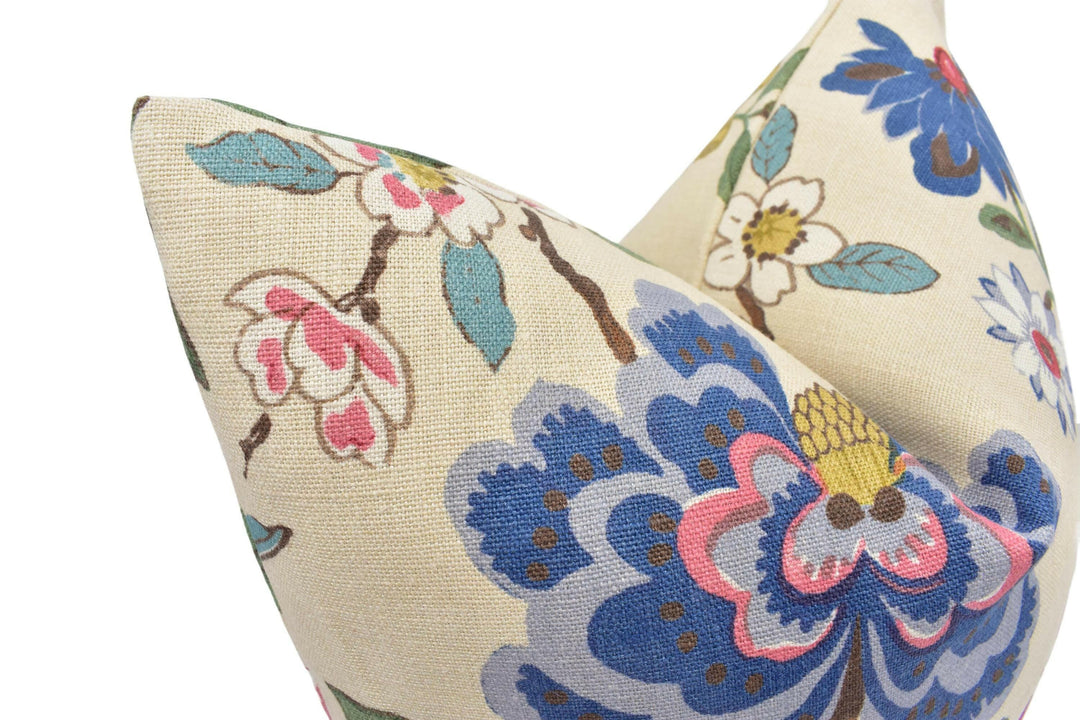 GP & J Baker - Persian Pomegranate - Red / Indigo / Stone - Wonderful Blue Floral Designer Cushion Cover - Bright Colour Flora Fauna Pillow.