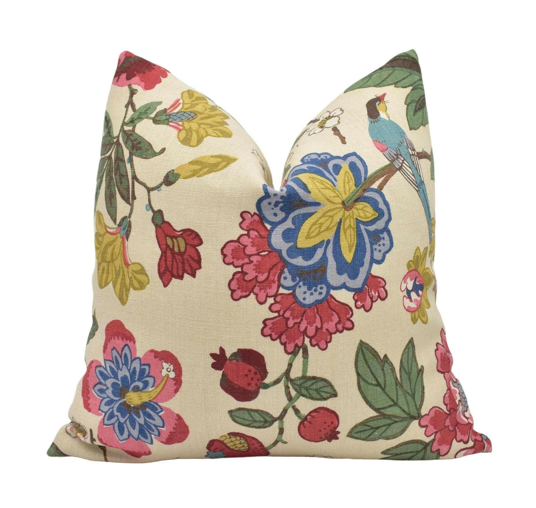 GP & J Baker - Persian Pomegranate - Red / Indigo / Stone - Wonderful Blue Floral Designer Cushion Cover - Bright Colour Flora Fauna Pillow.