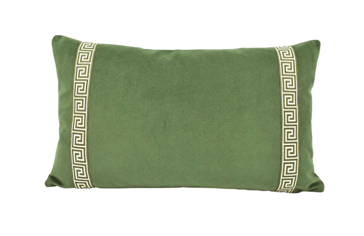 Harlequin - Performance Velvet - Forest - High Quality Luxury Resistant Velvet Cushion Cover - Olive Green Greek Key Tape Trim Custom Pillow.