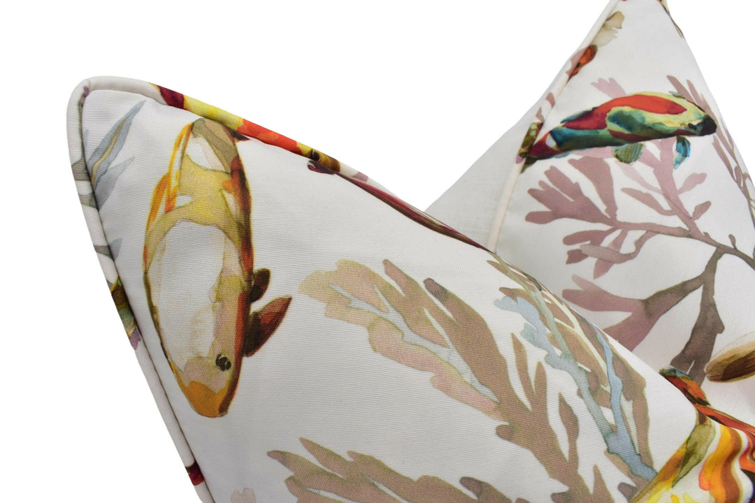 Manuel Canovas - Salina - Ocre - Elegant Asian Koi Carp Designer Cushion Cover - Pink Orange Red Japanese Coral Fish Outdoor Pillow.