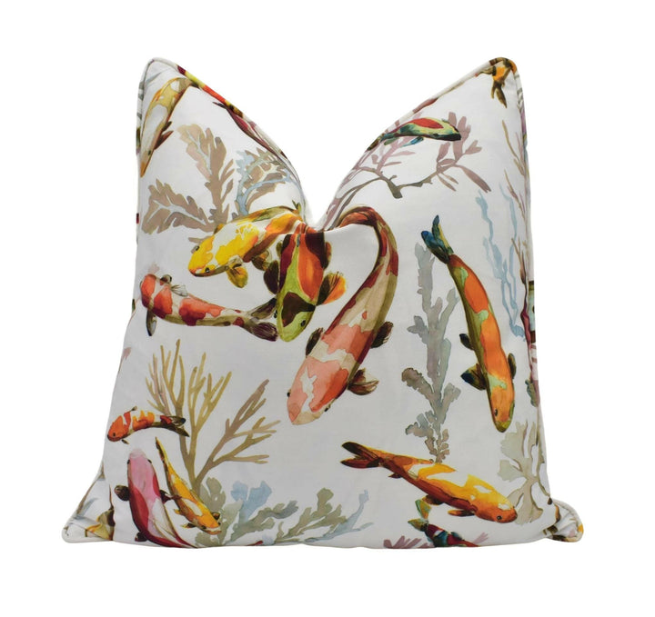 Manuel Canovas - Salina - Ocre - Elegant Asian Koi Carp Designer Cushion Cover - Pink Orange Red Japanese Coral Fish Outdoor Pillow.