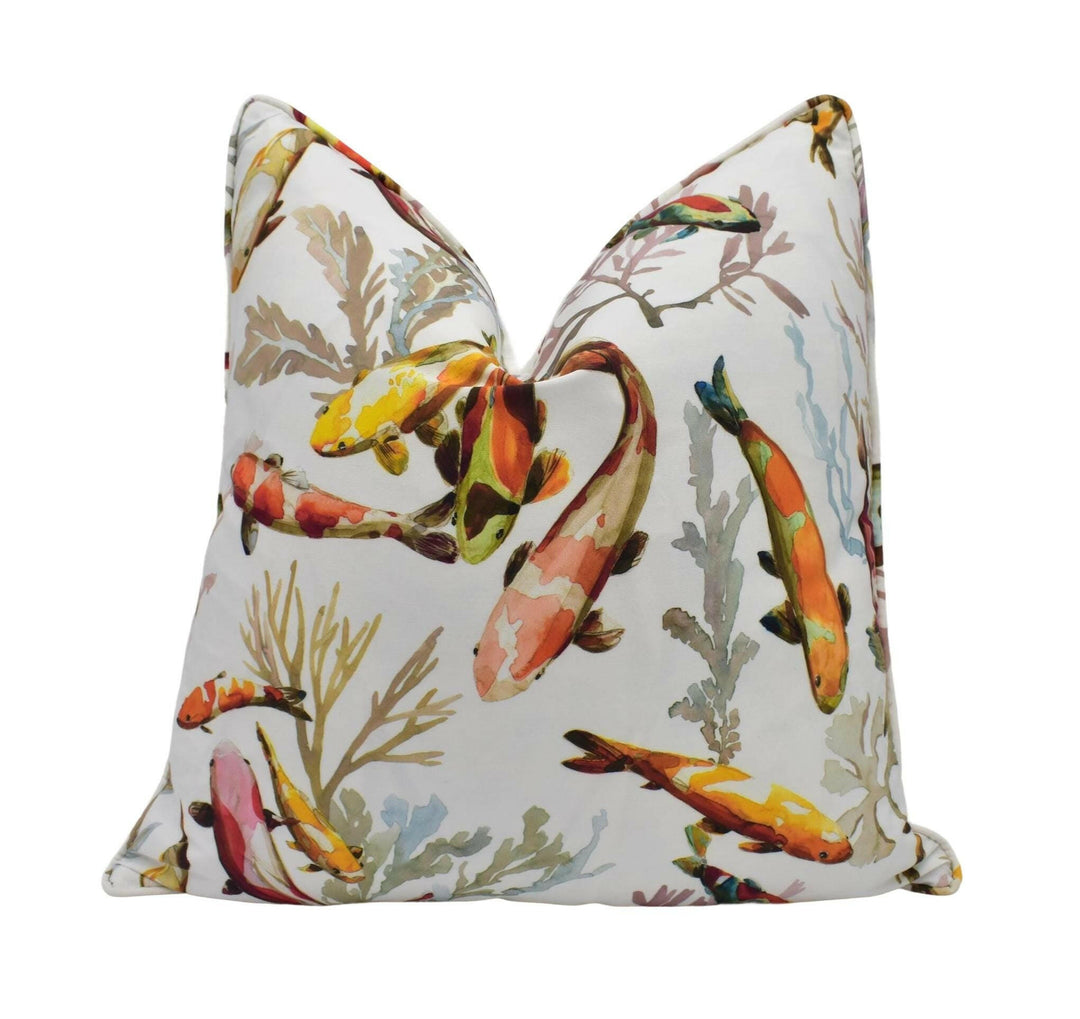 Manuel Canovas - Salina - Ocre - Elegant Asian Koi Carp Designer Cushion Cover - Pink Orange Red Japanese Coral Fish Outdoor Pillow.