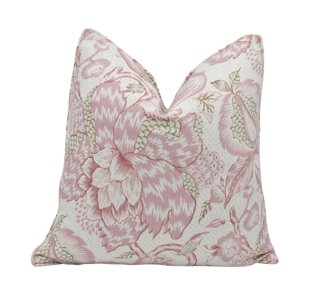 Thibaut - Westmont - Blush - Antique French Jacobean Floral Designer Cushion Cover - Pink White Classic Traditional Trailing Flowers Pillow.