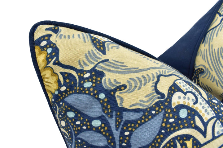 William Morris - Seaweed - Ink / Woad - Classic Morris & Co Art Nouveau Floral Cushion Cover - Blue Yellow Sea Weed Handmade Morris Pillow.