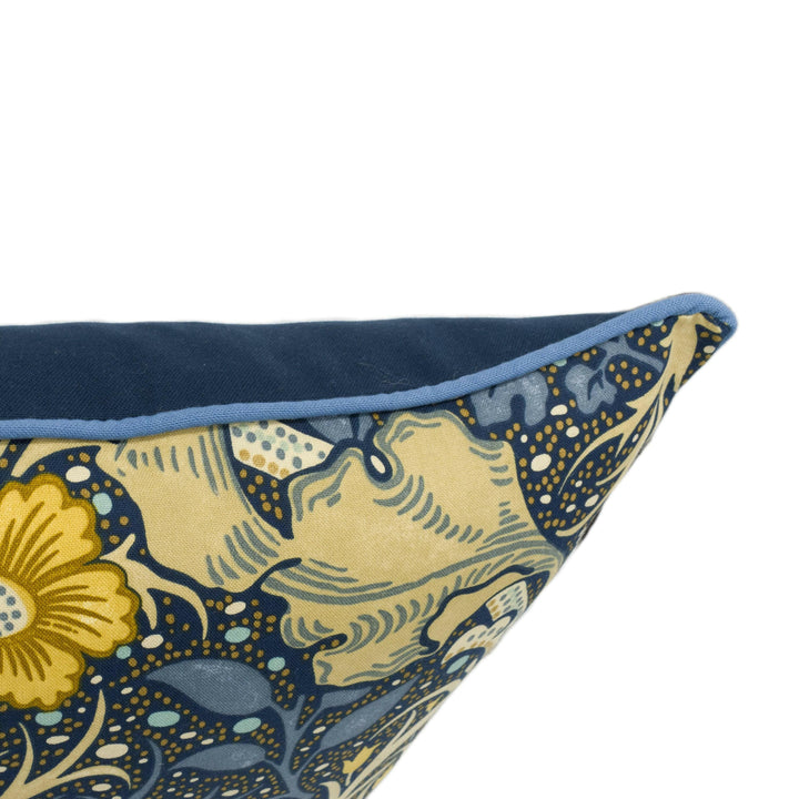 William Morris - Seaweed - Ink / Woad - Classic Morris & Co Art Nouveau Floral Cushion Cover - Blue Yellow Sea Weed Handmade Morris Pillow.