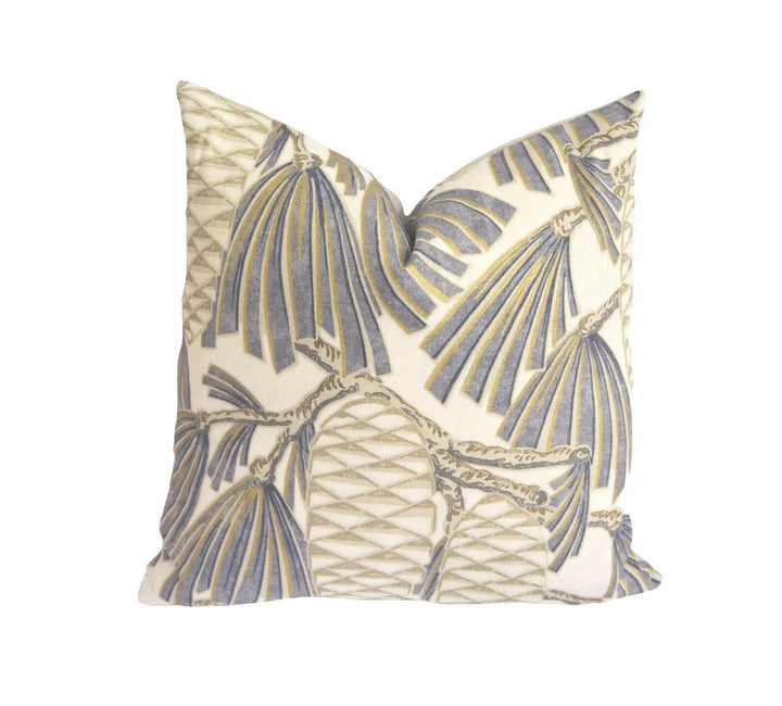 Harlequin - Foxley - Platinum - Soft Metallic Art Deco Pinecones Cushion Cover - Modern Designer Grey Gold Handmade Floral Pillow Cover.