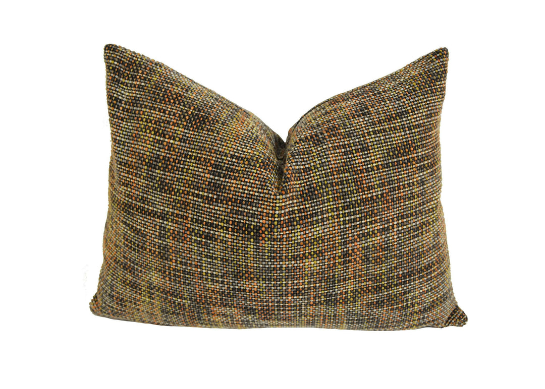 Harlequin - Cestino - Cinnamon - Contemporary Wool Tweed Thick Loop Weave Pillow Cover - Orange Black Designer Woven Handmade Pillow.