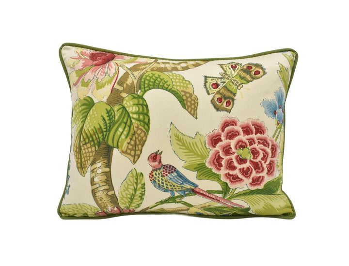 Schumacher - Cranley Garden - Document - Traditional Romantic English Flora & Fauna Designer Cushion Cover - Cream Green Botanical Pillow.