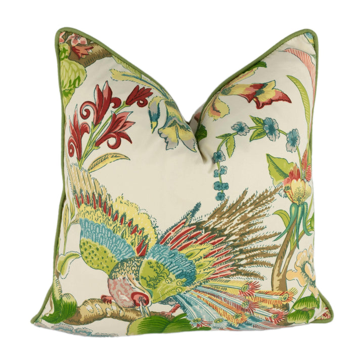 Schumacher - Cranley Garden - Document - Traditional Romantic English Flora & Fauna Designer Cushion Cover - Cream Green Botanical Pillow.