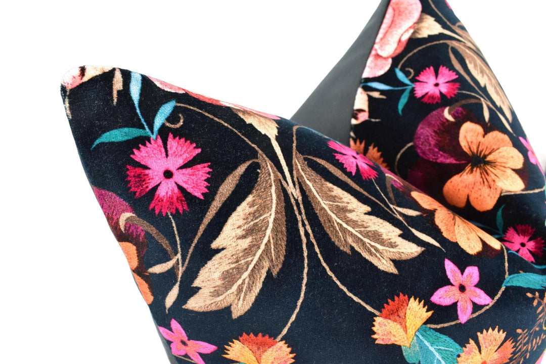 Temperley London x Romo - Bonita Velvet - Rosa - Vivid Luxury Plush Velvet Floral Designer Cushion Cover - Black Pink Blue Rose Pillow.
