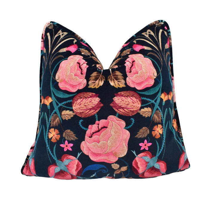 Temperley London x Romo - Bonita Velvet - Rosa - Vivid Luxury Plush Velvet Floral Designer Cushion Cover - Black Pink Blue Rose Pillow.