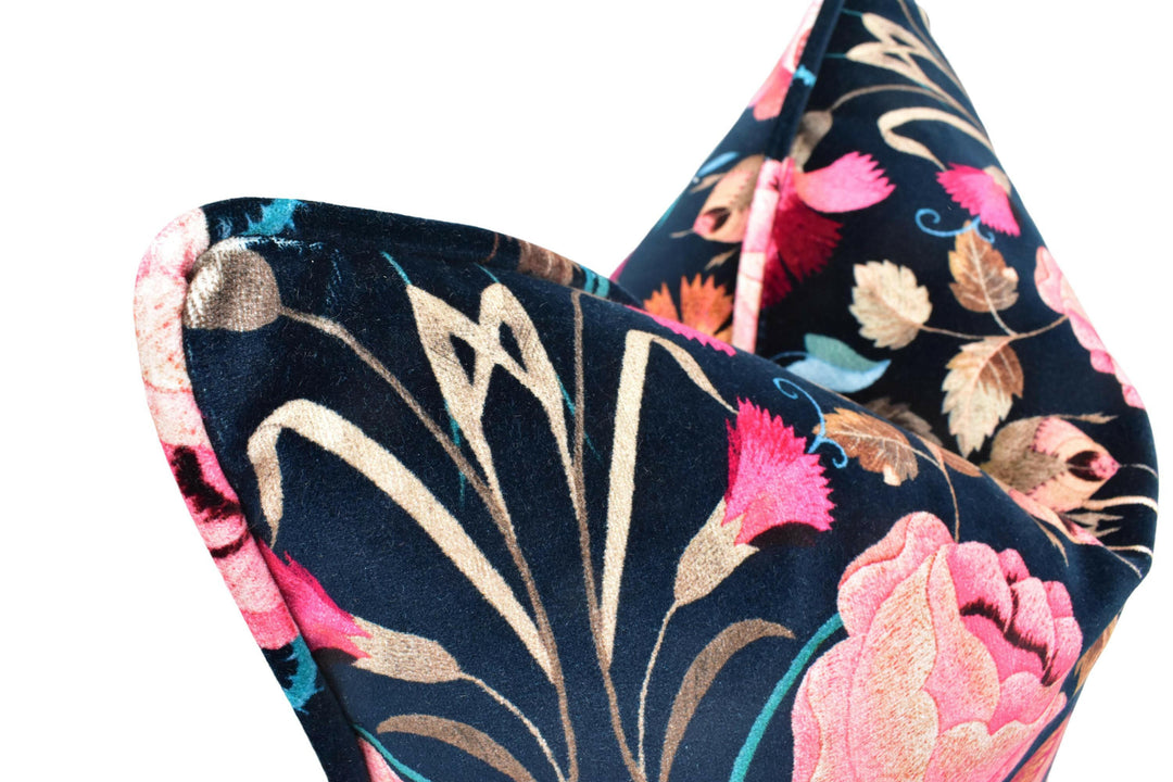 Temperley London x Romo - Bonita Velvet - Rosa - Vivid Luxury Plush Velvet Floral Designer Cushion Cover - Black Pink Blue Rose Pillow.