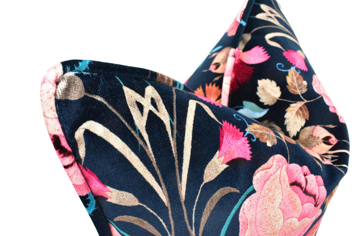 Temperley London x Romo - Bonita Velvet - Rosa - Vivid Luxury Plush Velvet Floral Designer Cushion Cover - Black Pink Blue Rose Pillow.