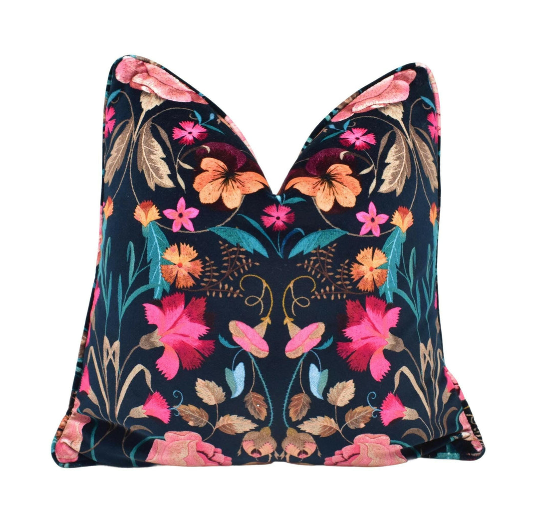 Temperley London x Romo - Bonita Velvet - Rosa - Vivid Luxury Plush Velvet Floral Designer Cushion Cover - Black Pink Blue Rose Pillow.