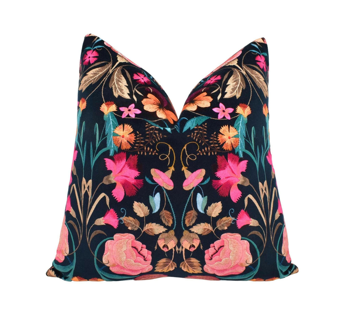 Temperley London x Romo - Bonita Velvet - Rosa - Vivid Luxury Plush Velvet Floral Designer Cushion Cover - Black Pink Blue Rose Pillow.
