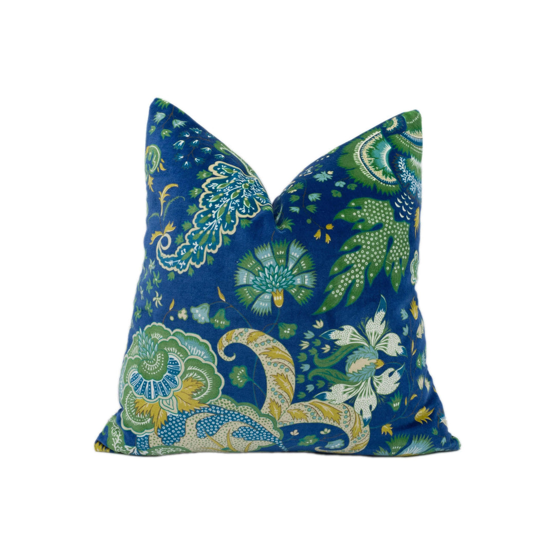 Schumacher - Majorelle Velvet - Blue - Leon Bakst Inspired Floral Designer Velvet Cushion Cover  Green Yellow Exotic Eastern Russes Pillow.