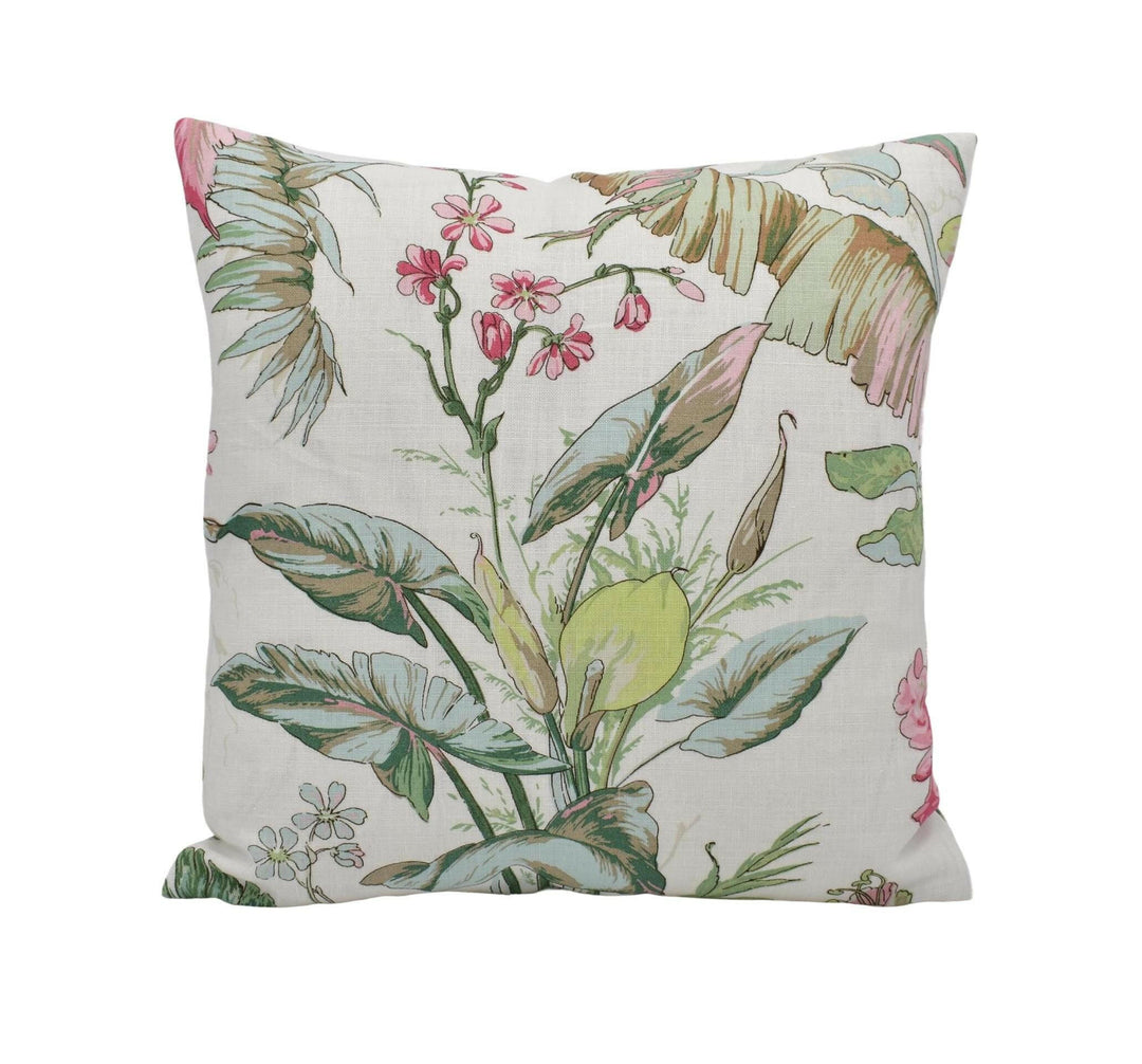 Schumacher - Tropique - Blush - Vintage Style Tropical Designer Floral Cushion Cover - Pink Green 1800&